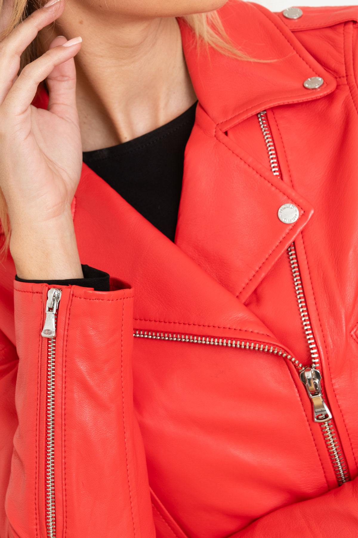 Women's Biker Jacket in red sheep leather - Image n°8