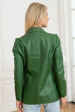 Women's green leather blazer with shirt collar - Image n°7