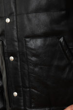 Cowhide leather down jacket with sheepskin collar - Image n°7