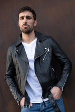 Lightweight lambskin biker jacket, slim fit, classic perfecto styling. - Image n°1