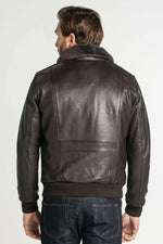 Brown air-milled cowhide aviator jacket with detachable fur collar. - Image n°2