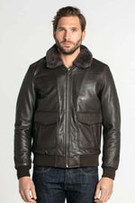 Brown air-milled cowhide aviator jacket with detachable fur collar. - Image n°3