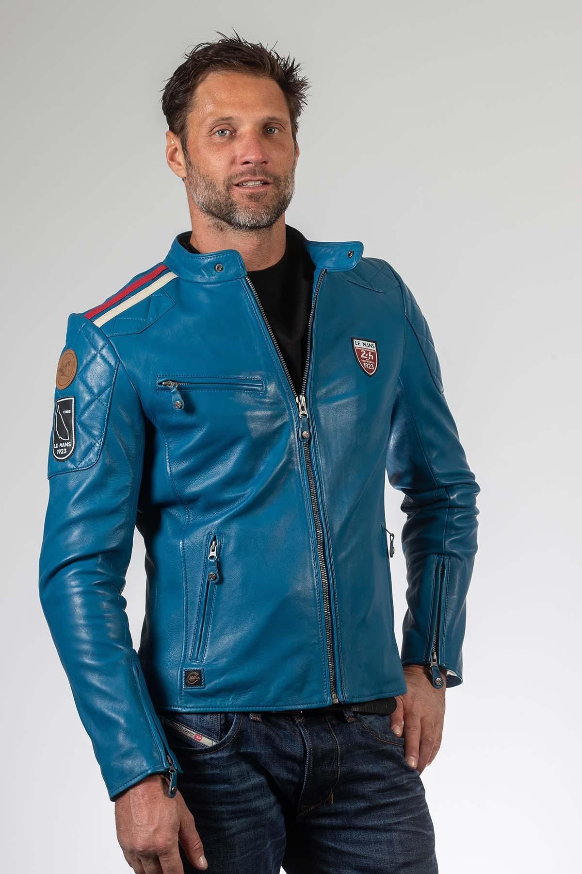 24h Le Mans-licensed turquoise sheepskin jacket with biker edge. - Image n°4
