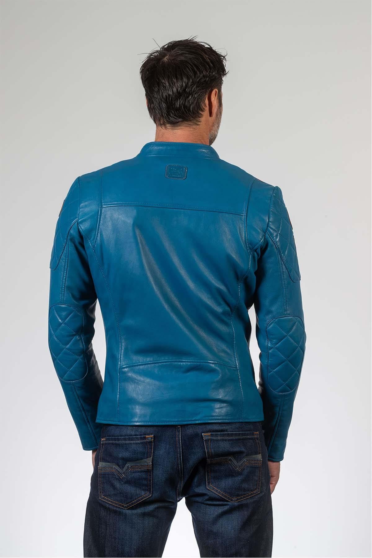 24h Le Mans-licensed turquoise sheepskin jacket with biker edge. - Image n°3