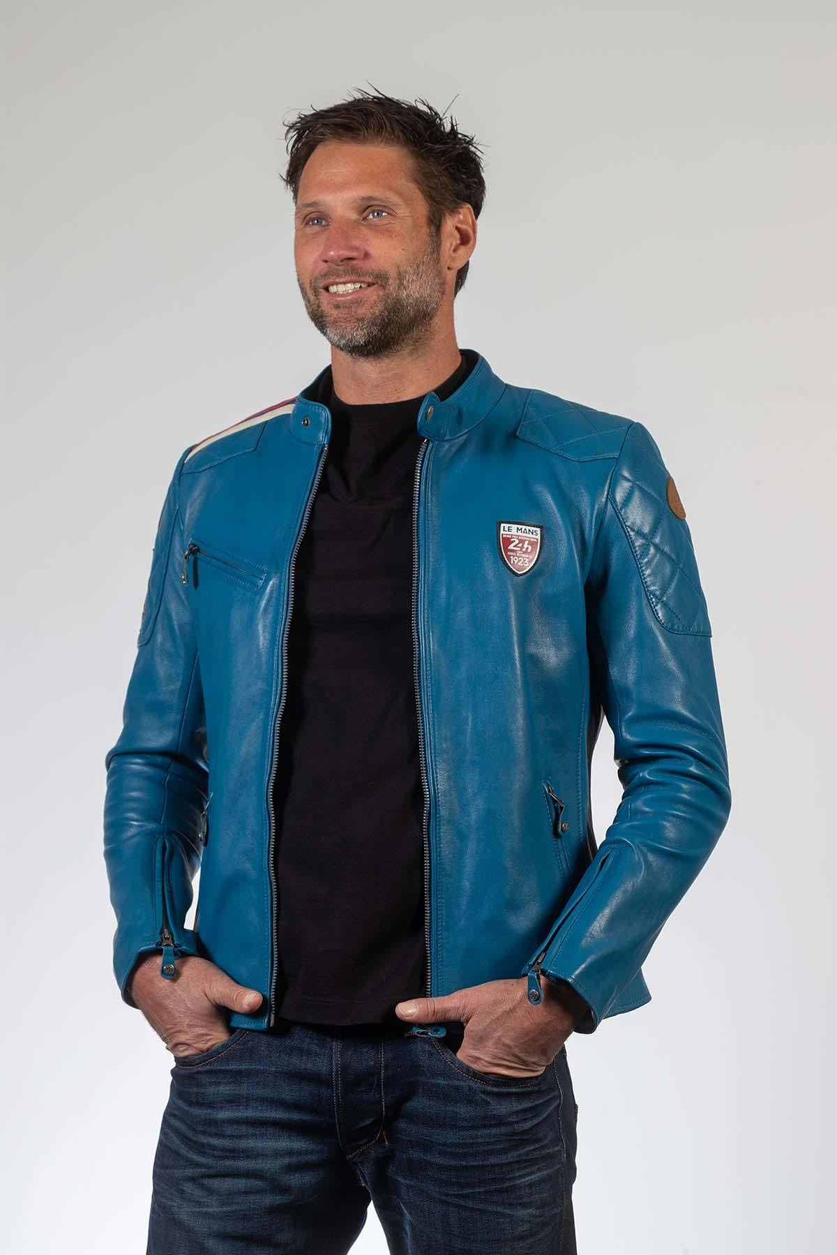 24h Le Mans-licensed turquoise sheepskin jacket with biker edge. - Image n°2