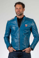 24h Le Mans-licensed turquoise sheepskin jacket with biker edge. - Image n°1