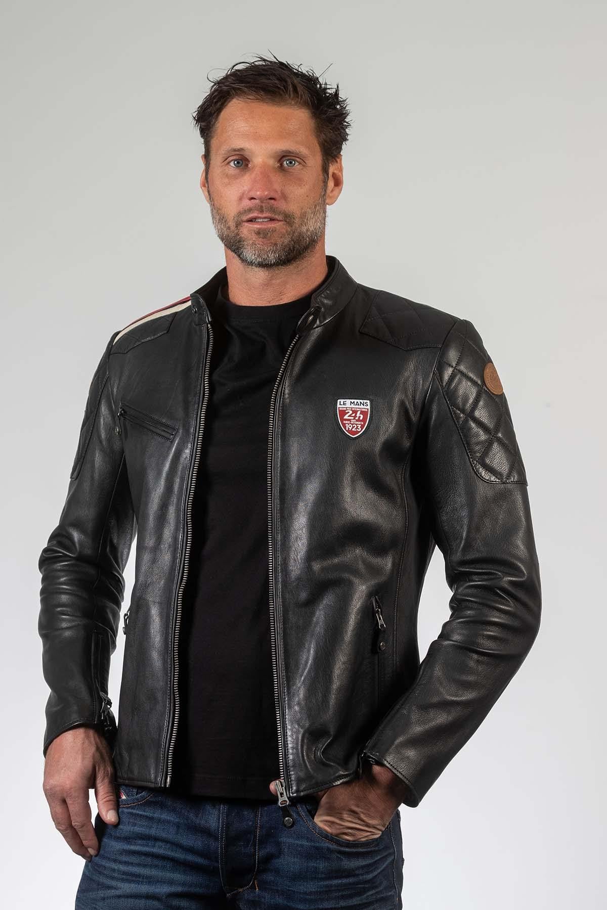 Le Mans-licensed black lambskin jacket. Biker style, regular fit. - Image n°5