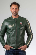 Deep green sheep leather jacket with moto collar and regular fit. - Image n°3