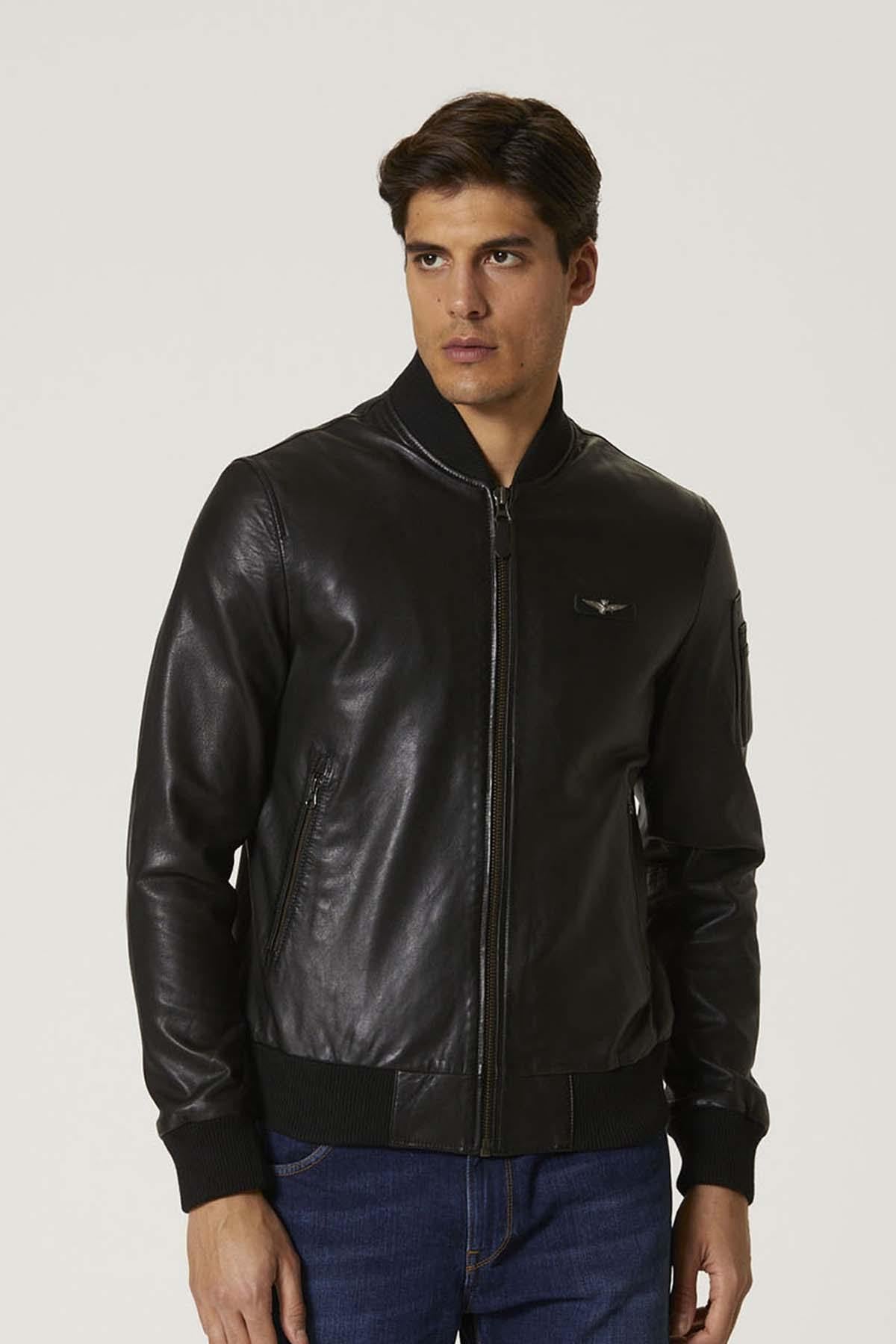 Black sheepskin teddy jacket by Aeronautica Militare. Regular fit. - Image n°1