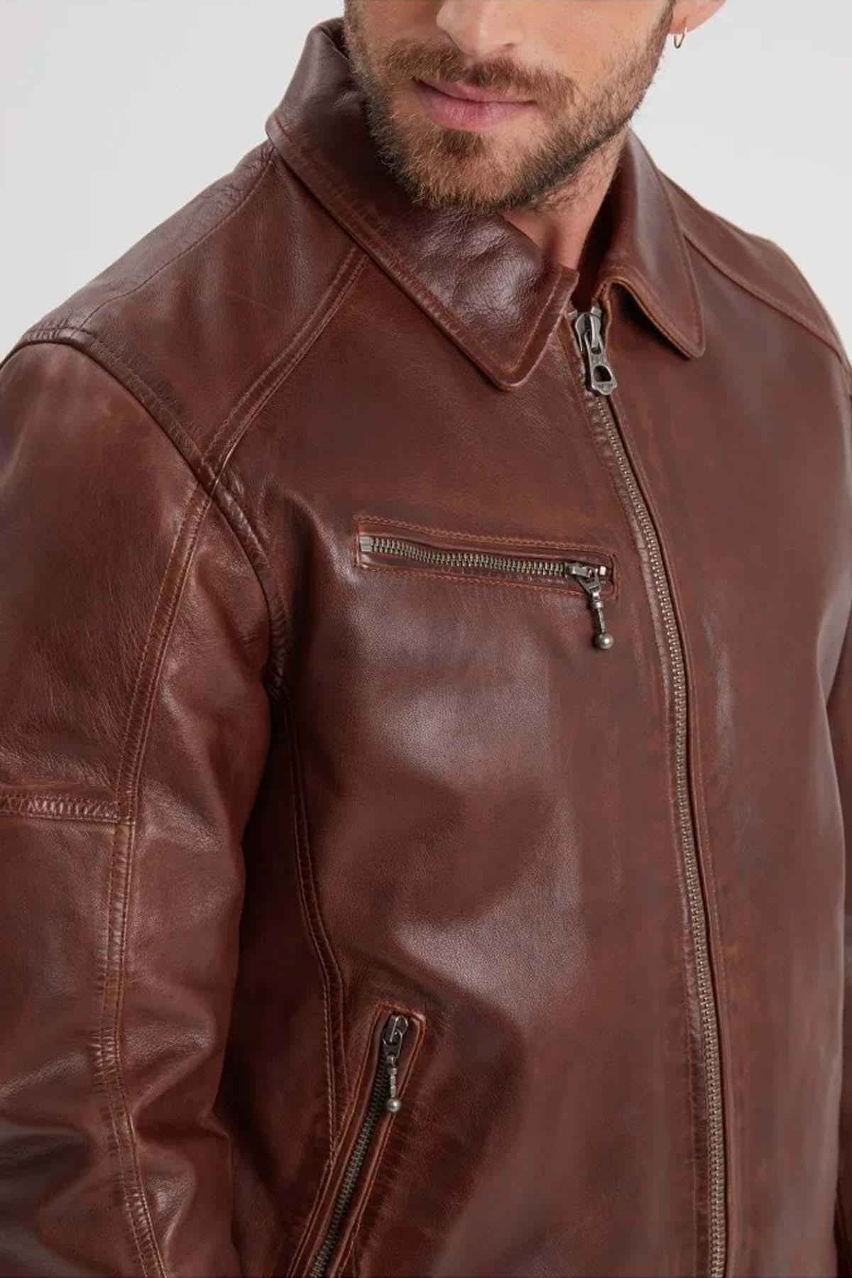 Washed bison lambskin jacket, slim-fit with vintage charm. - Image n°5