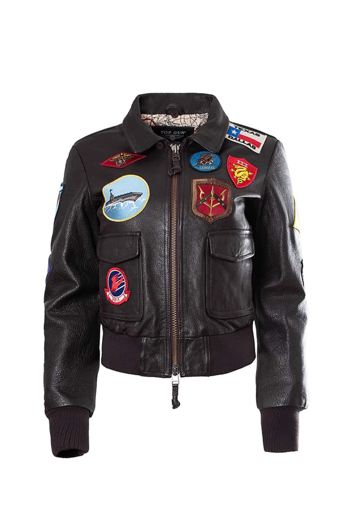 Slim maroon goatskin bomber with 17 patches and a detachable collar. - Image n°13