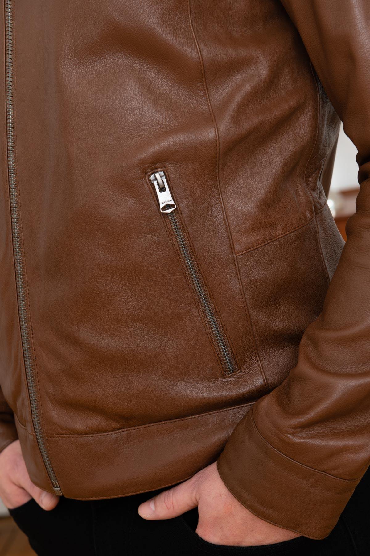 Soft tan sheep leather jacket with shirt collar. Regular fit, stylish. - Image n°7