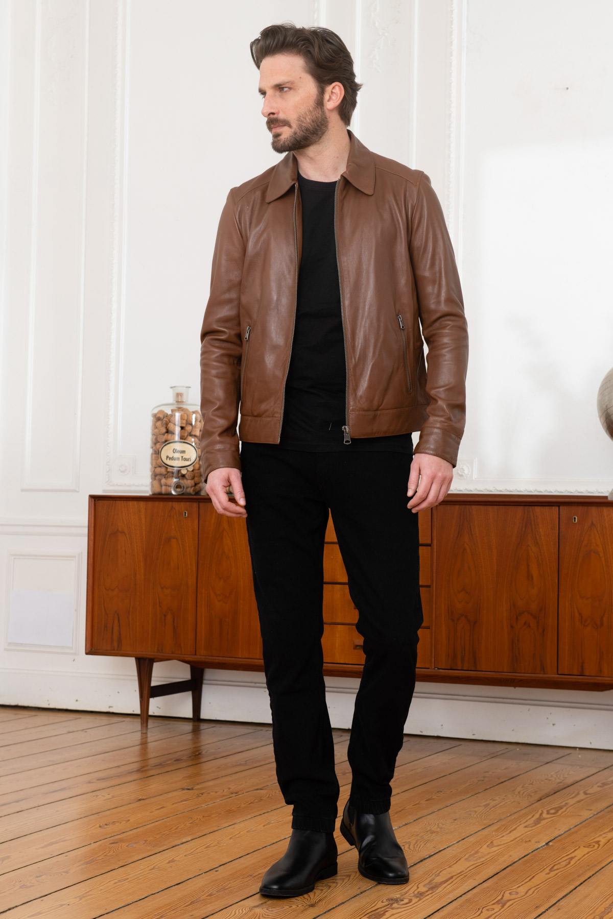 Soft tan sheep leather jacket with shirt collar. Regular fit, stylish. - Image n°2