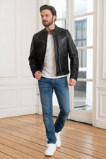 A black sheep leather jacket with a biker collar, timeless and sleek. - Image n°2