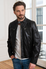 A black sheep leather jacket with a biker collar, timeless and sleek. - Image n°3