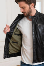 A black sheep leather jacket with a biker collar, timeless and sleek. - Image n°5