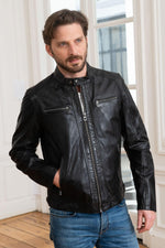 A black sheep leather jacket with a biker collar, timeless and sleek. - Image n°4