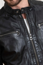 A black sheep leather jacket with a biker collar, timeless and sleek. - Image n°7