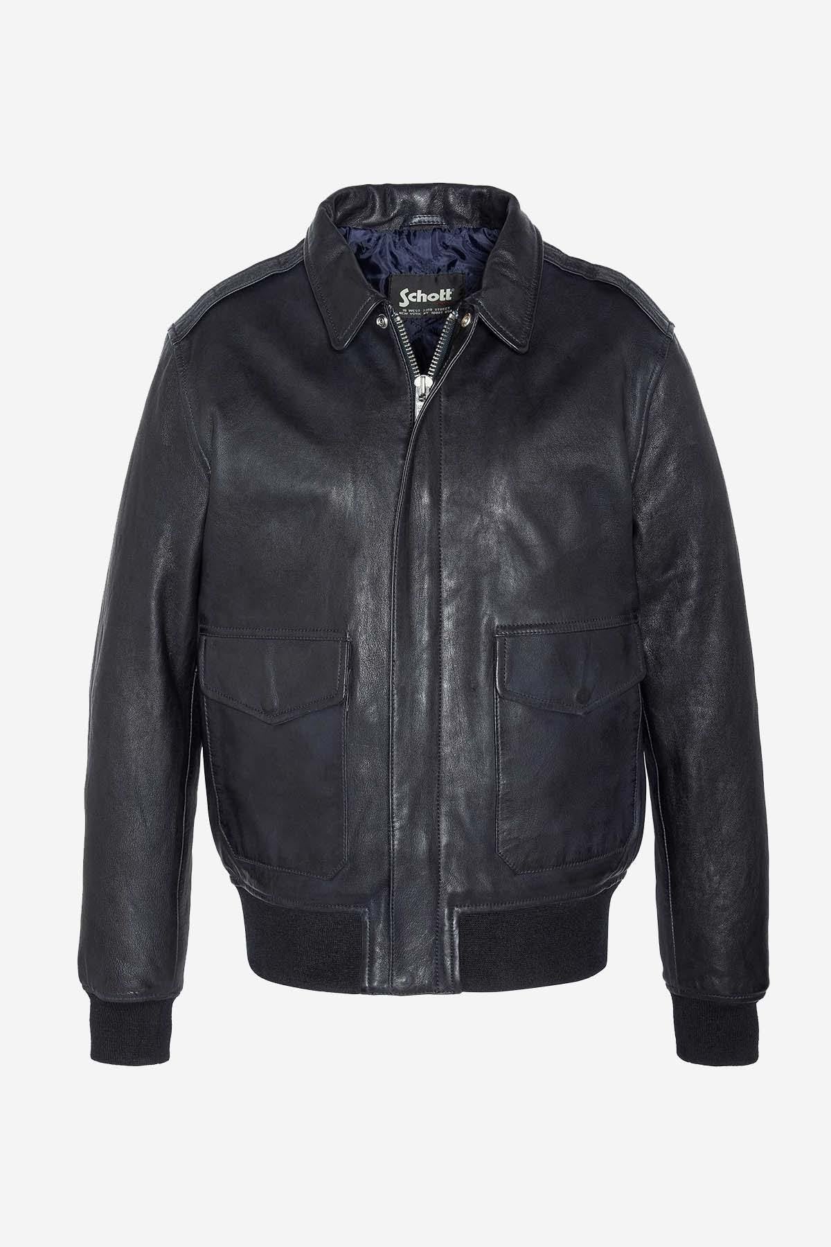 Schott's navy A2 jacket in lambskin-slim, timeless, pilot-ready. - Image n°5