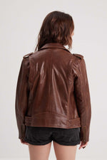 Aged bison lambskin biker jacket, vintage-styled with shoulder rivets - Image n°2