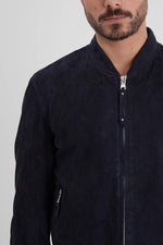Navy goat suede bomber, sporty yet timeless for all-season wear. - Image n°2