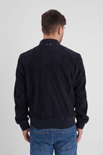 Navy goat suede bomber, sporty yet timeless for all-season wear. - Image n°3