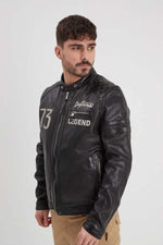 A black lambskin jacket with retro racing details - Image n°3