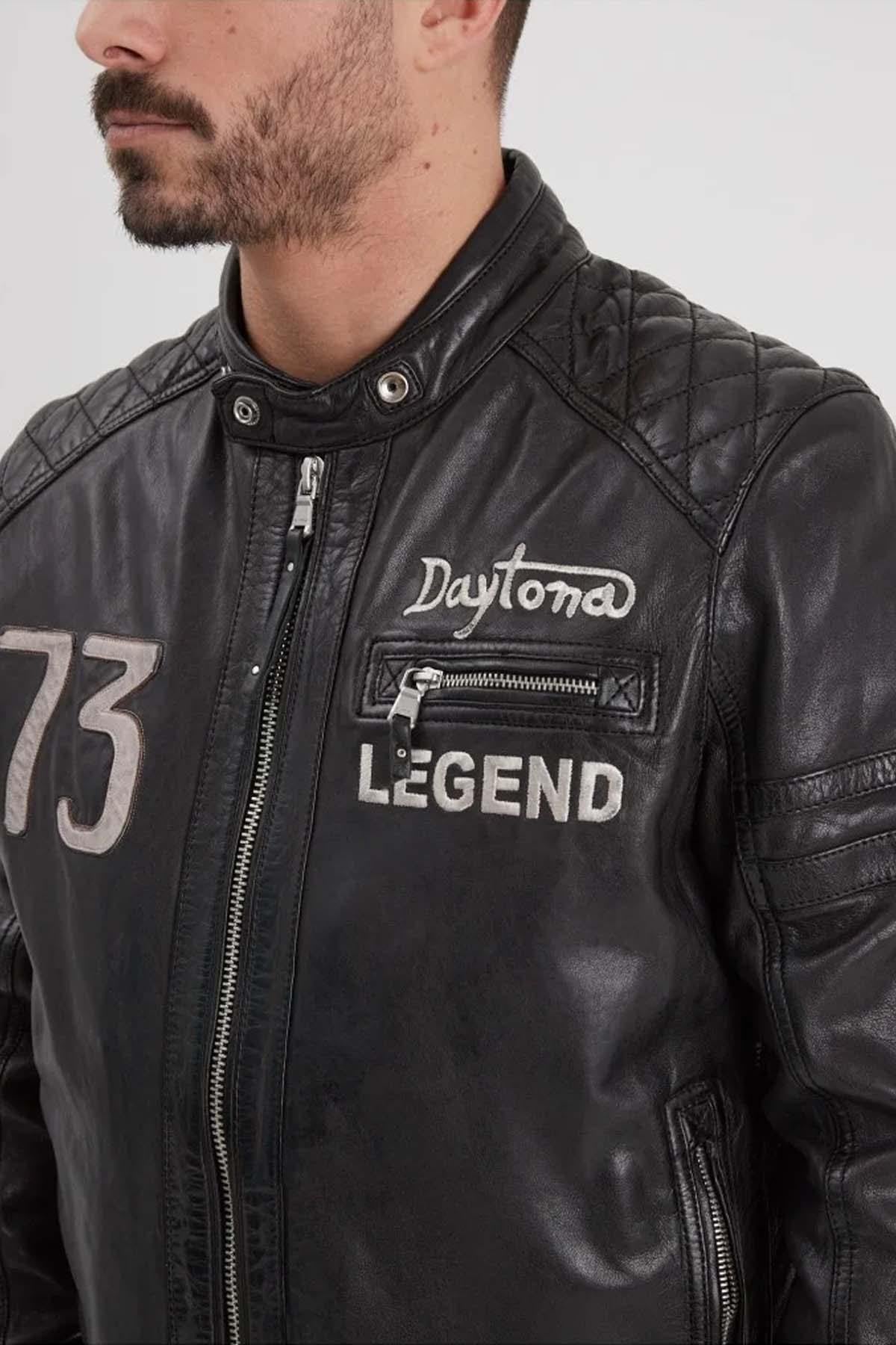 A black lambskin jacket with retro racing details - Image n°8