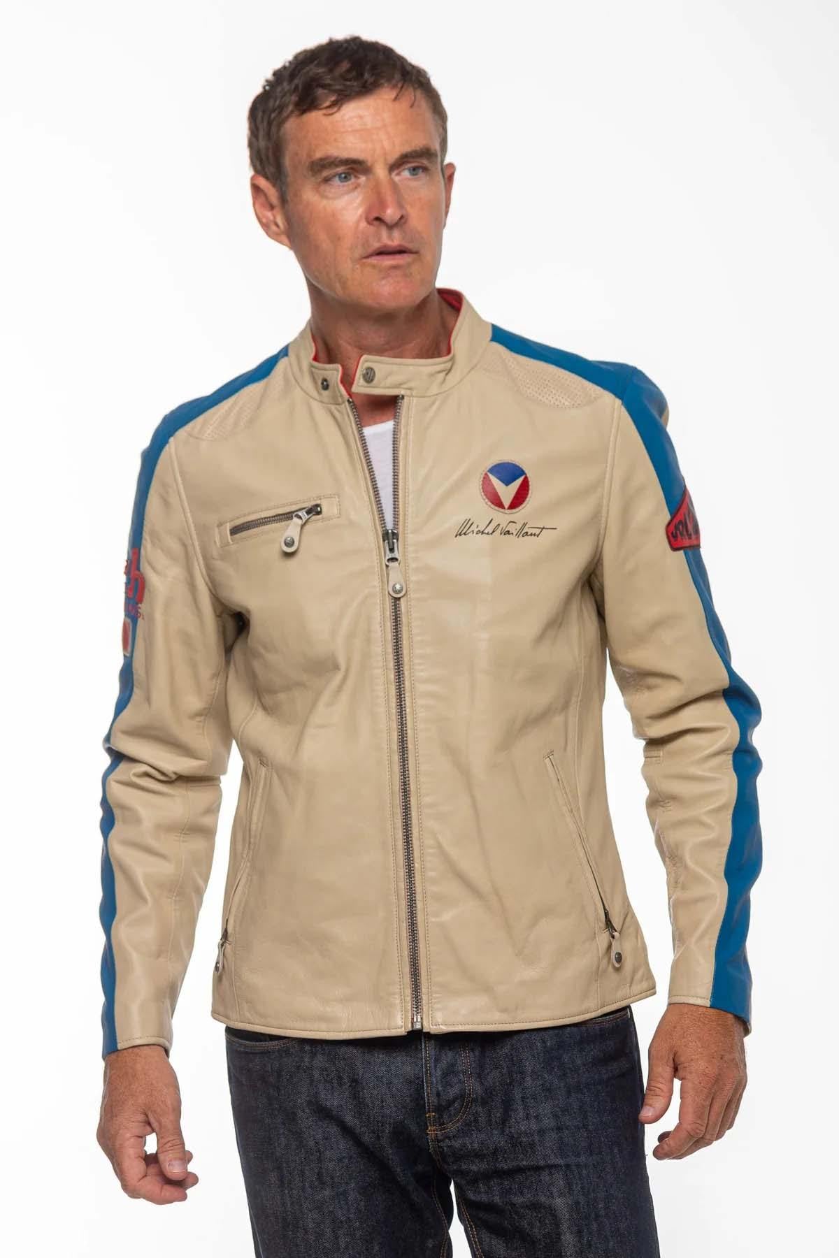 Michel Vaillant's ecru sheepskin motard jacket. Regular fit, all-season wear. - Image n°2