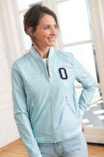 Slim-fit lambskin jacket in sky blue. Striped cuffs for a sporty edge. - Image n°4
