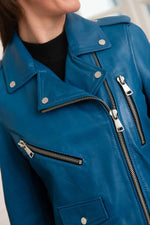 Women's electric blue leather Biker Jacket - Image n°2