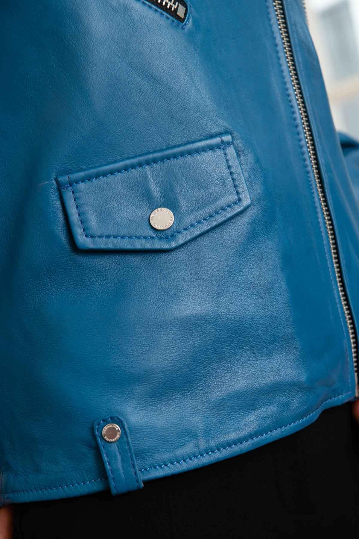 Redskins' electric blue lambskin biker jacket-bold, supple, timeless. - Image n°4