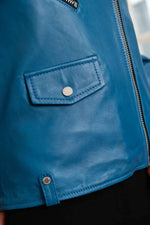 Redskins' electric blue lambskin biker jacket-bold, supple, timeless. - Image n°4