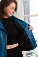 Redskins' electric blue lambskin biker jacket-bold, supple, timeless. - Image n°7