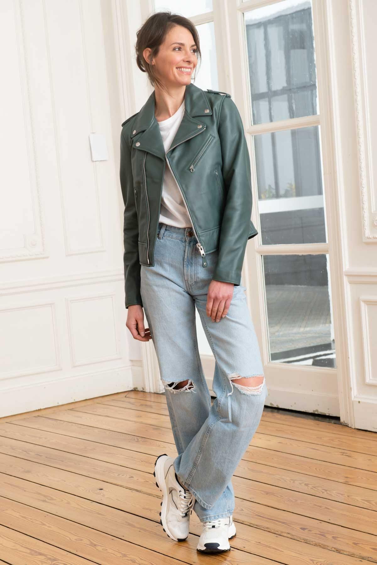 The LCW1601D STORM: Schott's teal lambskin perfecto, slim and iconic. - Image n°2