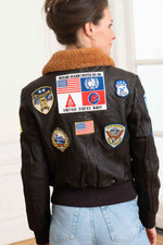 Top Gun maroon goatskin jacket: 17 patches, removable faux-fur collar. - Image n°2