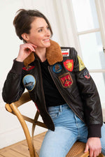 Top Gun maroon goatskin jacket: 17 patches, removable faux-fur collar. - Image n°6