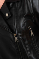Women's black leather jacket with Biker Jacket collar - Image n°7