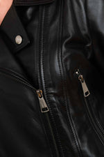 Mid-length black lambskin jacket by Cityzen. Rock style, regular fit. - Image n°7