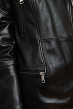 Mid-length black lambskin jacket by Cityzen. Rock style, regular fit. - Image n°8