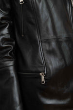 Women's black leather jacket with Biker Jacket collar - Image n°8