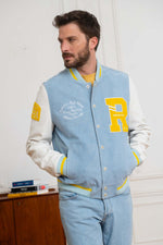 Sky blue and white teddy jacket in suede and lambskin leather. - Image n°4