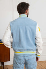 Sky blue and white teddy jacket in suede and lambskin leather. - Image n°5