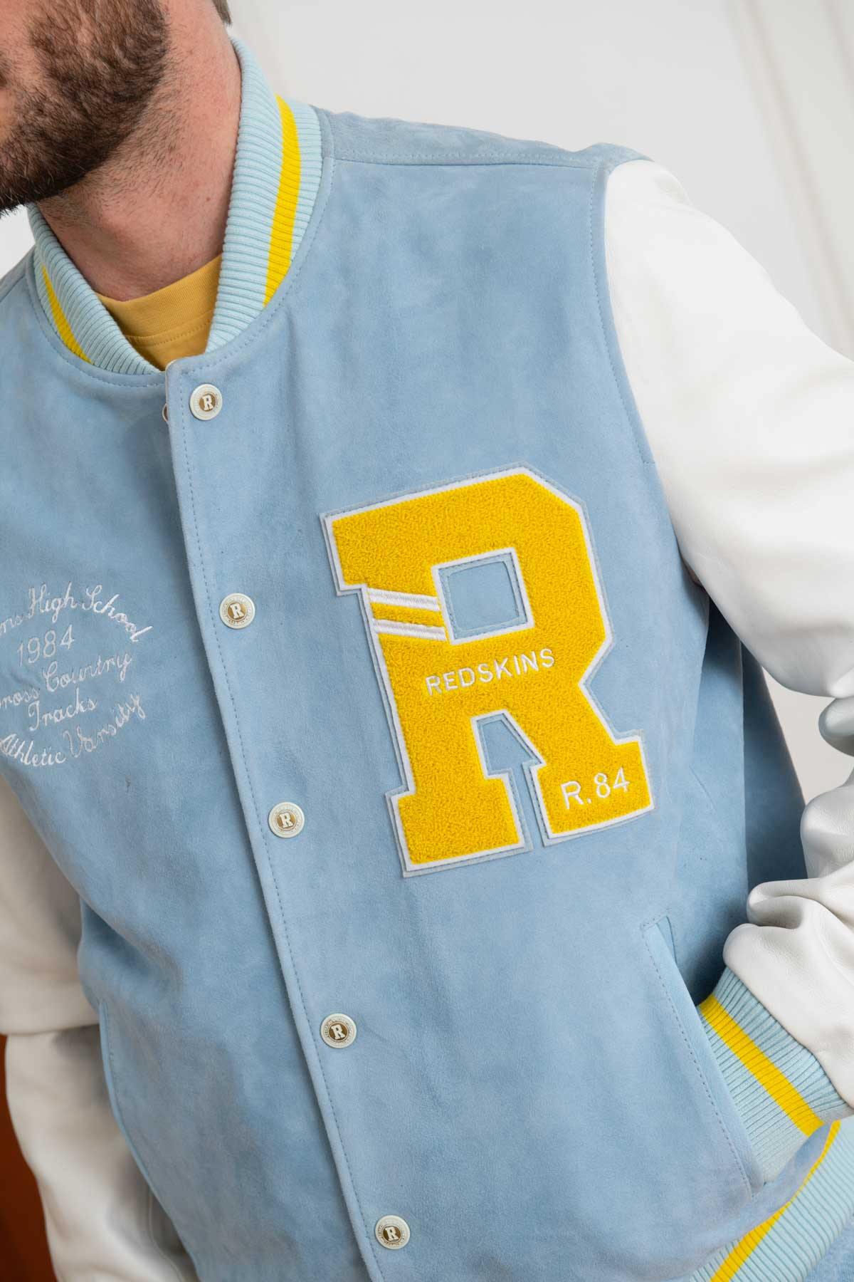 Sky blue and white teddy jacket in suede and lambskin leather. - Image n°6