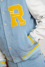 Sky blue and white teddy jacket in suede and lambskin leather. - Image n°7