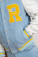 Sky blue and white teddy jacket in suede and lambskin leather. - Image n°7