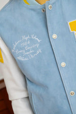 Sky blue and white teddy jacket in suede and lambskin leather. - Image n°8
