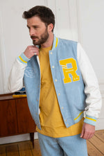 Sky blue and white teddy jacket in suede and lambskin leather. - Image n°1