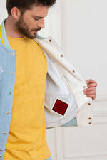 Sky blue and white teddy jacket in suede and lambskin leather. - Image n°3
