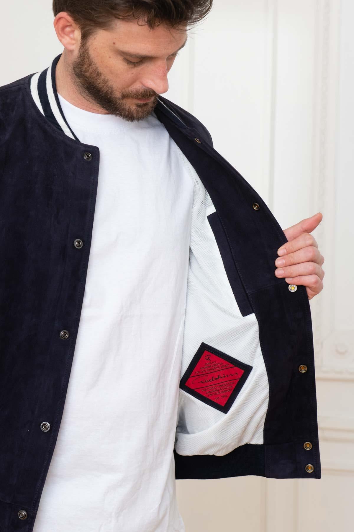 Redskins' navy/white suede goatskin teddy, sporty and relaxed. - Image n°4